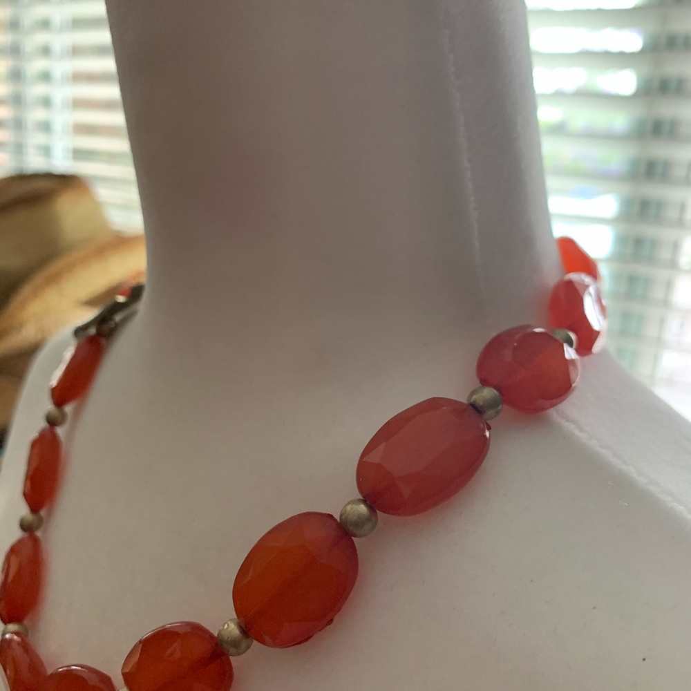 GOLD PLATED FLOWER WITH ORANGE MOON STONES - Picture 7 of 7